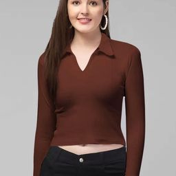 Dream Beauty Fashion Shirt Collar Fitted Crop Top-picture-32