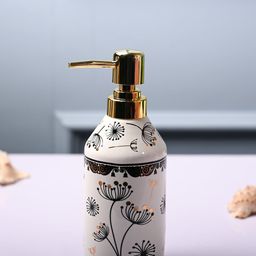 MARKET99 Off White Floral Printed Cylindrical Ceramic Waterproof Soap Dispenser 750 ml-image-64