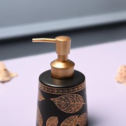 MARKET99 Black & Rust Leaf Printed Cylindrical Ceramic Waterproof Soap Dispenser 450 ml-10
