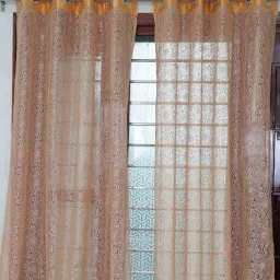 exporthub Gold Floral Polyester 7 Ft Sheer Eyelet Door Curtains (Set of 2)-picture-5