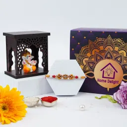 Designer Designer Rakhi With Temple Ganesh Showpiece Set Mauli Thread Showpiece, Rakhi Set-image-18