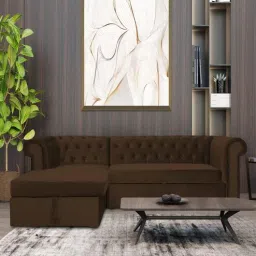 amberville from pepperfry Torino RHS L Shaped Chesterfield Pull-Out Sofa Cum Bed With Storage In Dark Brown Colour-picture-19