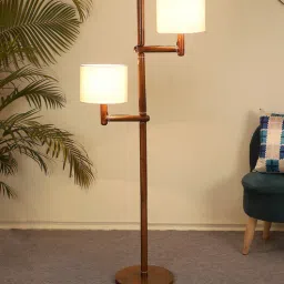 tu casa Emilia Off White Cotton and Acrylic Shade Novelty Floor Lamp With Mango wood Base-picture-27
