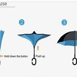 vvg traders Double Layer Automatic Inverted Reversible No Drip Umbrella with C Shape Handle (Multicolor) Umbrella image 3