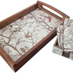 Wooden Serving Tray with Resin Finish and Wood Tea Coasters with Stand Tray-image-5
