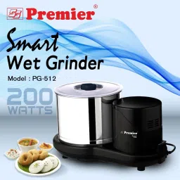 premier SMART 200 W PG 512 Wet Grinder 230 V Wet Grinder with Coconut Scraper and Dough Kneader Attachment image 2