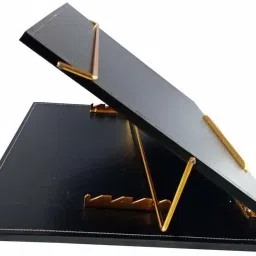 VeleSolv Solid Compartments Leather Material Foldabel, Height Adjustable, Comfotable Writing/Sketching/Drawing Table/Laptop Stand/Table Top Leather-Black-12 x 16 Laptop Stand-image-5