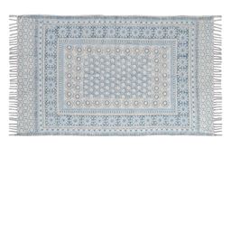 Art Avenue Blue & Grey Ethnic Motifs Printed Cotton Rectangular Carpet-0