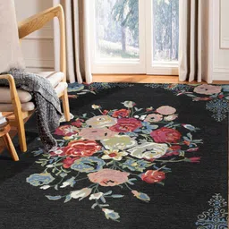 saraswatii global Black & Red Floral Printed Woolen Rectangle Carpet-12