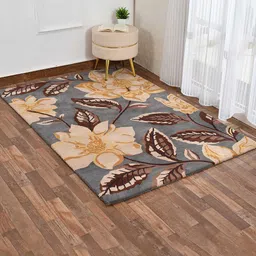 PRESTO Grey & Beige Floral Hand Tufted Woolen Carpet-47