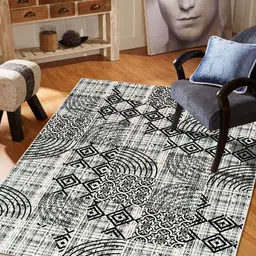 MODEFE Cream & Black Abstract Anti-Skid Rectangular Carpet-17