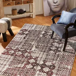 MODEFE Beige & White Geometric Anti-Skid Rectangular Carpet-23