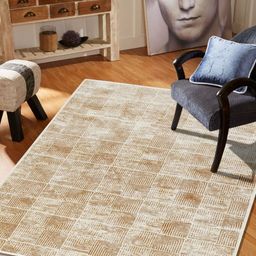 MODEFE Brown & White Geometric Shaggy Anti-Skid Carpet-52