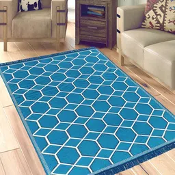 Sparrow world Blue & White Geometric Printed Rectangular Carpet-33