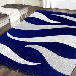 Sparrow world Blue & Grey Abstract Printed Velvet Chennille Rectangular Carpet-2