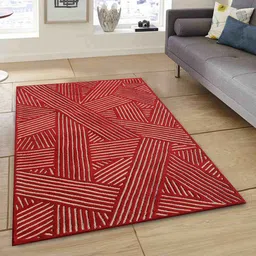 PRESTO Red Geometric Hand Tufted Wool Anti-Skid Carpet-3
