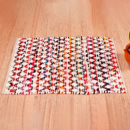 HANDICRAFT PALACE White & Red Braided Cotton Rectangular Carpet-image-82