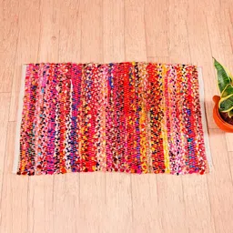 HANDICRAFT PALACE  Red & Pink Braided Cotton Rectangular Carpet-image-75