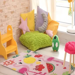 LITTLELOOMS Pink & Green Tropical flamingo Hand-Tufted Rectangular Woollen Carpet-31