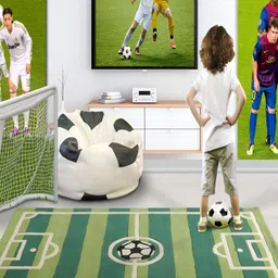 LITTLELOOMS Green & White Soccer Printed Hand-Tufted Rectangullar Woollen Carpet-34