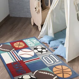 LITTLELOOMS Blue & Brown Abstract Woollen Rectangular Carpet-27