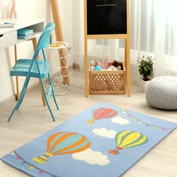 LITTLELOOMS Blue & Yellow Hot Air Balloon Hand-Tufted Rectangular Woollen Carpet-12