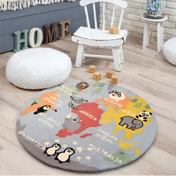 LITTLELOOMS Light  blue & Yellow Around The World Map Hand-Tufted Circular Woollen Carpet-picture-30