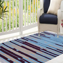 PEQURA Blue & Beige Striped Handmade Woollen Carpet-40