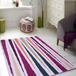 PEQURA White &Pink Stripped Handmade Woollen Carpet-image-10