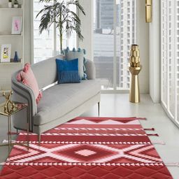 PEQURA Red & White Handmade Woollen Carpet-image-24