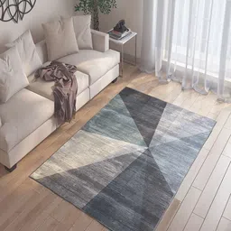 Status Blue & White Geometric Printed Anti-Skid Light Floor Carpet-14