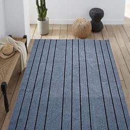 Saral Home Turquoise Blue & Black Striped Carpet-26