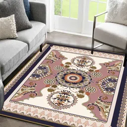 Sparrow world Blue Bohemian Anti-Skid Polyester Carpet-17