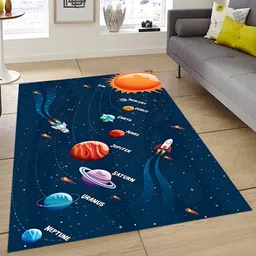 Sparrow world Navy Blue & Orange Solar System Printed Anti-Skid Carpet-44