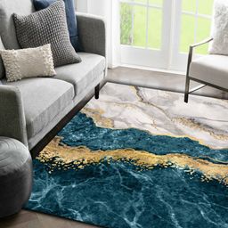 Sparrow world Teal Bohemian Anti-Skid Polyester Carpet-12