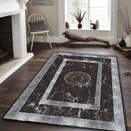 Sparrow world Black & Silver Toned Abstract Printed Anti Skid Rectangle Carpet-32