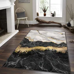 Sparrow world Black & Gold Toned Abstract Printed Anti Skid Rectangle Carpet-picture-54