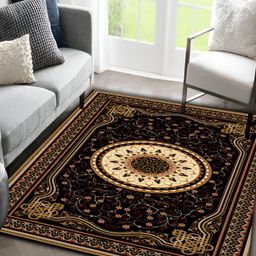 Sparrow world Brown & Cream Bohemian Printed Anti Skid Rectangle Carpet-image-48