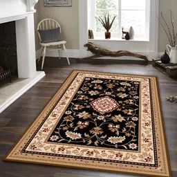 Sparrow world Black & Cream Bohemian Printed Anti Skid Rectangle Carpet-33