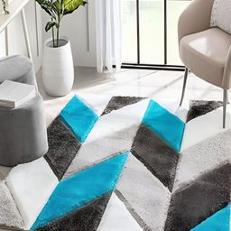 Shopgallery Black & Blue Geometric Anti-Skid Shaggy Carpet-picture-20
