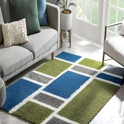 Shopgallery Green & Blue Geometric Anti-Skid Carpet-picture-11