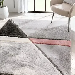 Shopgallery Pink & Grey Geometric Anti-Skid Shaggy Carpet-image-60