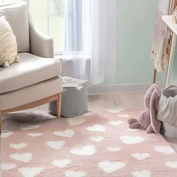 Shopgallery White & Pink Abstract Anti-Skid Shaggy Carpet-image-66