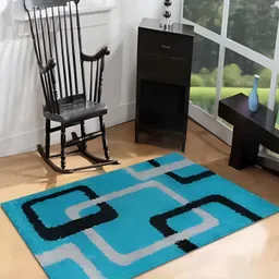 Shopgallery Blue & Black Geometric Anti Skid Shaggy Carpet-34