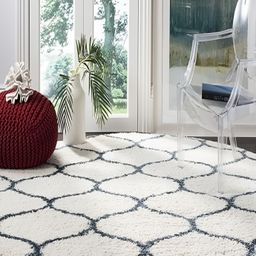 Shopgallery White & Blue Geometric Anti Skid Shaggy Carpet-image-95