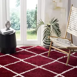 Shopgallery Maroon & White Geometric Anti Skid Shaggy Carpet-15