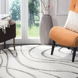 Shopgallery Grey & White Abstract Anti Skid Shaggy Carpet-16