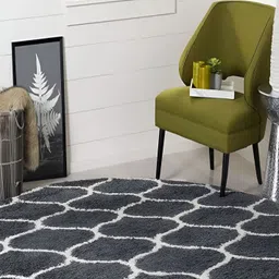 Shopgallery Grey & White Geometric Anti Skid Shaggy Carpet-image-76