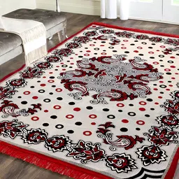 ZESTURE Red & White Floral Polyester Carpet-31