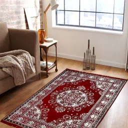 ZESTURE Maroon & White Floral Printed Carpet-47